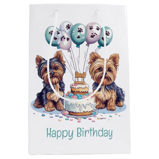 Happy Birthday Yorkie Dog Mittlere Geschenktüte (Vorderseite)