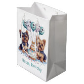 Happy Birthday Yorkie Dog Mittlere Geschenktüte (Rückseite Schrägansicht)