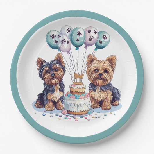 Happy Birthday Yorkie Dog Pappteller (Vorderseite)