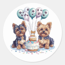 Happy Birthday Yorkie Dog Runder Aufkleber