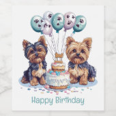 Happy Birthday Yorkie Dog Weinetikett (Einzelnes Label)