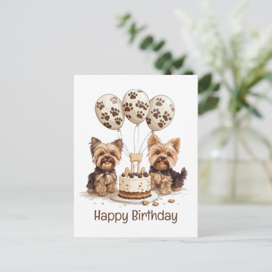 Happy Birthday Yorkie Dogs Postkarte (Stehend Vorderseite)