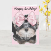 Happy Birthday Yorkie Welpengrüßkarte Karte (Gelbe Blume)