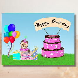 Happy Birthday Yorkshire Terrier mit Cake Karte