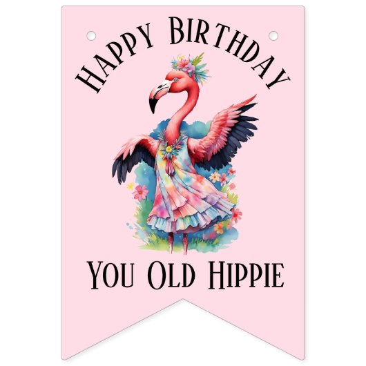 Happy Birthday You Old Hippie Retro 60s 70s Wimpelkette (Erste Fahne)