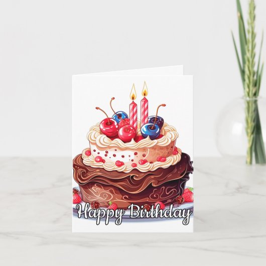 Happy Birthday Yummy Chocolate Cake Art Karte (Vorderseite)