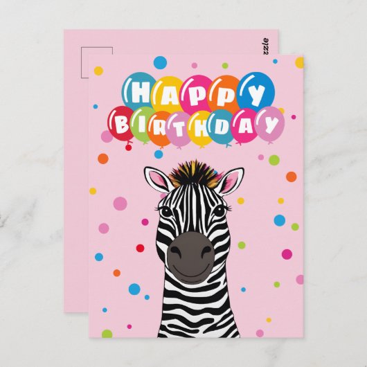 Happy Birthday Zebra Postkarte (Vorne/Hinten)