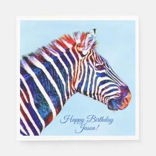 Happy Birthday Zebra Print Personalisiert Napkins Serviette (Vorderseite)