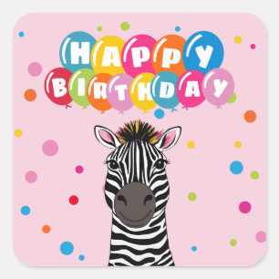 Happy Birthday Zebra Quadratischer Aufkleber