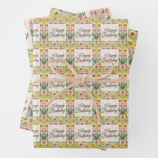 Happy Birthday Zinnia Blume Geschenkpapier Set (Beispiel)