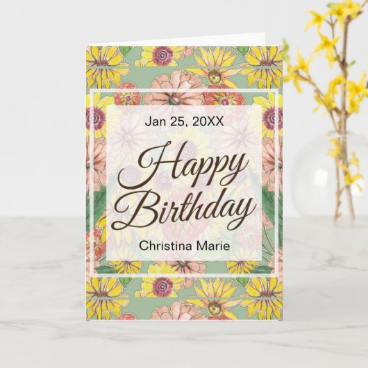 Happy Birthday Zinnia Blume Karte (Gelbe Blume)