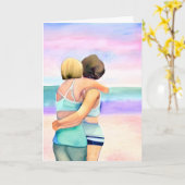 Happy Birthday | Zwei Frauen in Strandnähe Karte (Gelbe Blume)