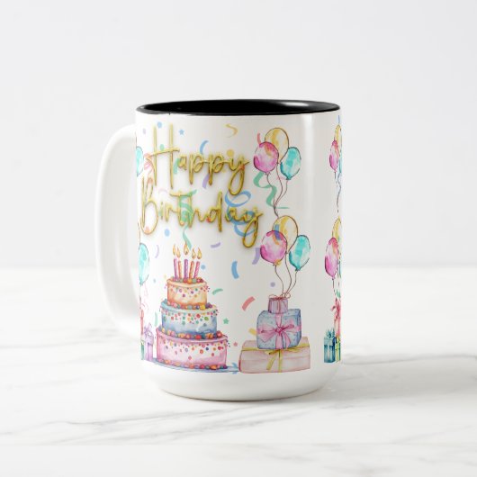 Happy Birthday  Zweifarbige Tasse (Vorderseite Links)