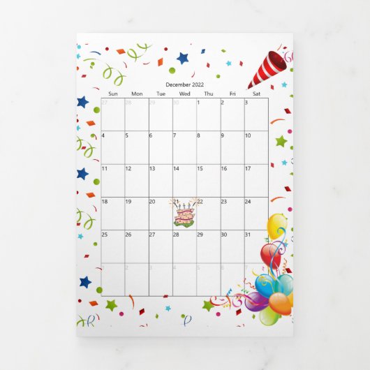 Happy BirthdayCard Dezember 2022 Kalender dreimal Dreifach Gefaltete Karte (Cover)