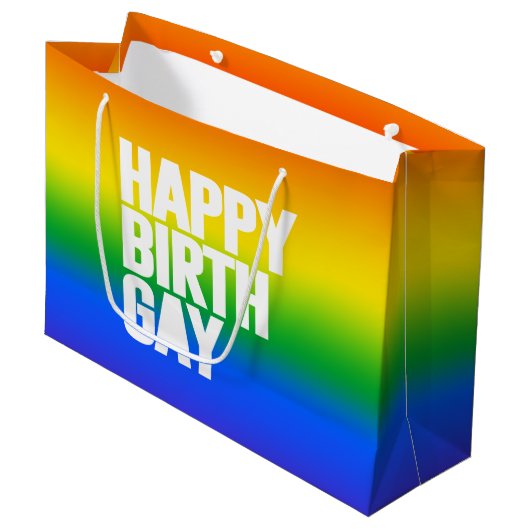 Happy Birthgay Große Geschenktüte (Vorderseite Schrägansicht)