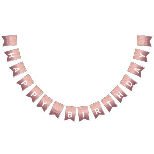 Happy Bithday - Rose Goldener Flair Glitzer Wimpelkette