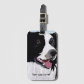 Happy Black and White Digital Art Border Collie Gepäckanhänger (Vorderseite Vertikal)