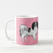 Happy Black and White Phalène Hund auf rosa Herzen Kaffeetasse (Links)