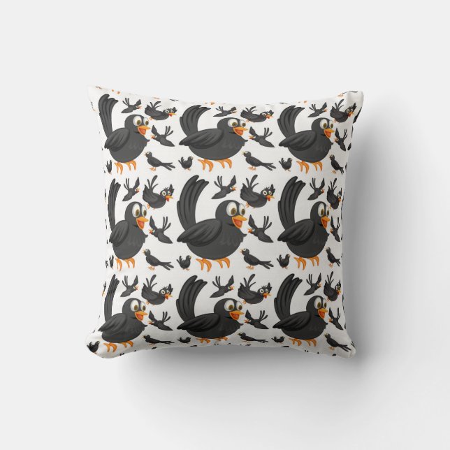Happy Black Bird Pattern Kissen (Vorderseite)