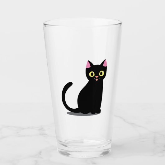 Happy Black Cat Cartoon Glas (Vorderseite)