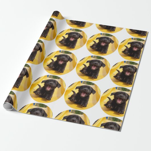 Happy Black Lab Puppy on Slide Fun Gift Wrap Geschenkpapier (Ungerollt)