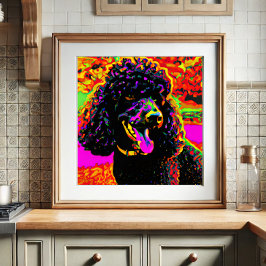 Happy Black Poodle Portrait Poster