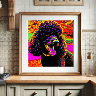 Happy Black Poodle Portrait Poster
