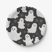 Happy Black & White Halloween Ghost Pappteller (Vorderseite)