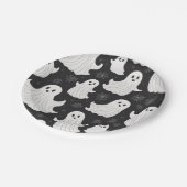 Happy Black & White Halloween Ghost Pappteller (Schrägansicht)
