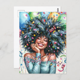 Happy Black Woman Party Time Postkarte