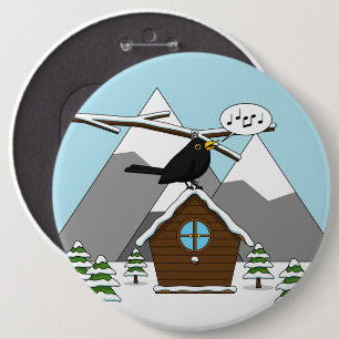 Happy Blackbird im Winter Landschaft singen Button