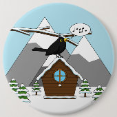 Happy Blackbird im Winter Landschaft singen Button (Vorderseite)