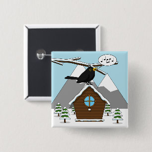 Happy Blackbird im Winter Landschaft singen Button