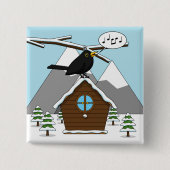 Happy Blackbird im Winter Landschaft singen Button (Vorderseite)