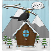 Happy Blackbird im Winter Landschaft singen Duschvorhang (Vorderseite)