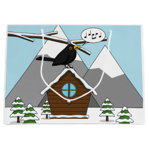 Happy Blackbird im Winter Landschaft singen Große Geschenktüte