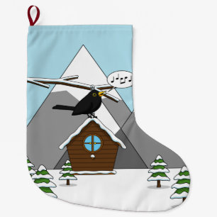 Happy Blackbird im Winter Landschaft singen Großer Weihnachtsstrumpf