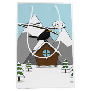 Happy Blackbird im Winter Landschaft singen Mittlere Geschenktüte