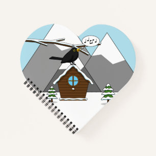 Happy Blackbird im Winter Landschaft singen Notizblock