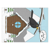 Happy Blackbird im Winter Landschaft singen Tischdecke (Vorderseite (Horizontal))