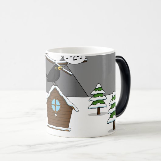 Happy Blackbird im Winter Landschaft singen Verwandlungstasse (VorderseiteRechts)