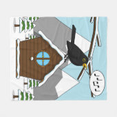 Happy Blackbird Singing in Winter Landscape Fleecedecke (Vorderseite (Horizontal))