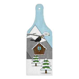 Happy Blackbird Singing in Winter Landscape Schneidebrett