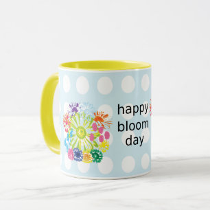 Happy Bloom Day Tasse – Retro Blumen & Punkte 