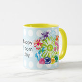 Happy Bloom Day Tasse – Retro Blumen & Punkte (VorderseiteRechts)