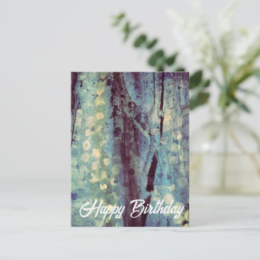 Happy Blue Abstrakt Mixed Media Happy Birthday Postkarte (Stehend Vorderseite)