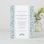 Happy Blue Birds Wedle Doodle Trendy Budget Einladung (Stehend Vorderseite)