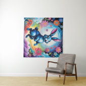 Happy Blue Bunny Dream Joy Wandteppich (Beispiel (Horizontal))