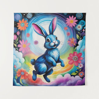 Happy Blue Bunny Dream Joy Wandteppich