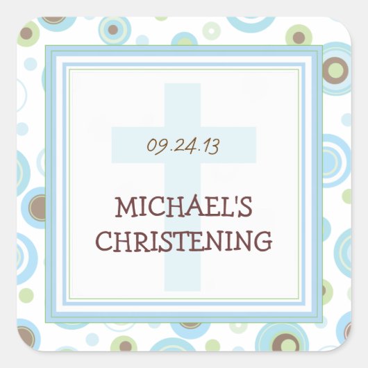 Happy Blue Dots Cross Christening Taufen Sticker (Vorderseite)